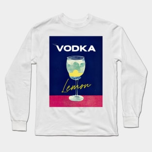 Vodka Lemon Retro Poster on Barshelf Bar Prints, Vintage Drinks, Recipe, Wall Art Long Sleeve T-Shirt